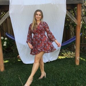 Red floral printed dress